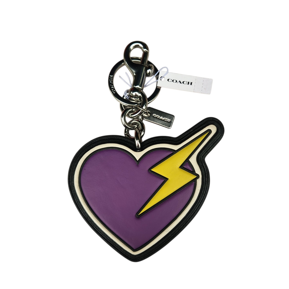 Coach Purple Heart Yellow Lightning Bolt Bag Charm Keychain - Picture 3 of 6